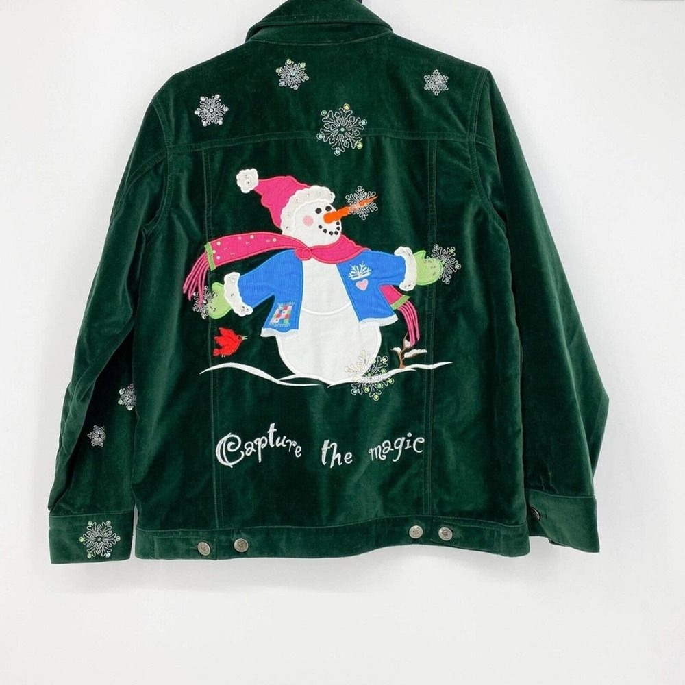 Quacker Factory Green Snowman Jacket